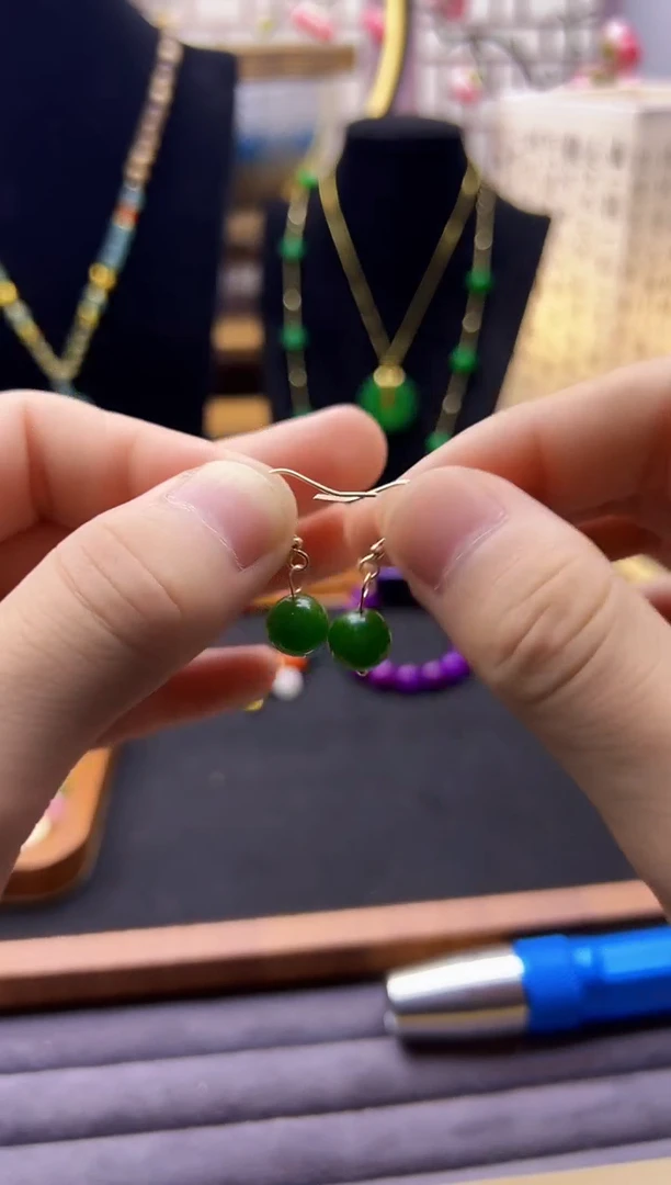 【闪购商品】和田玉耳饰14K金镶嵌E52