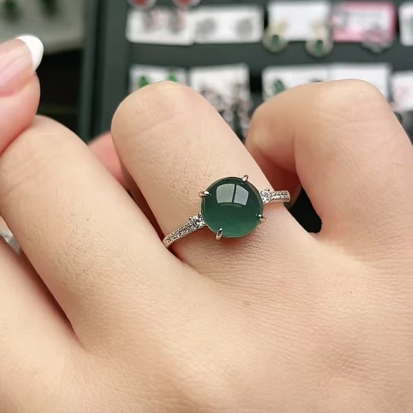 鑫辰珠宝天然A货翡翠银镶嵌设计款开口女戒指时尚百搭