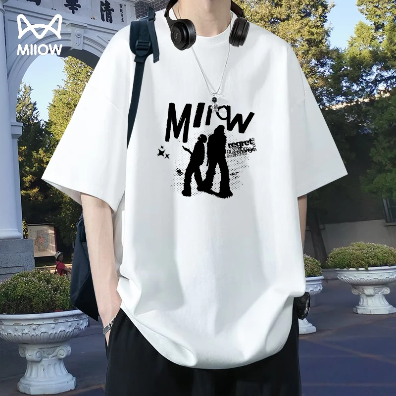 MiiOW/猫人男生纯棉短袖T恤透气夏天学生青少年休闲宽松重磅半袖