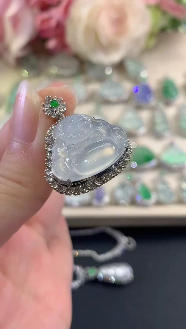 吊坠(不含链)18K金镶嵌翡翠b119多样性一件发