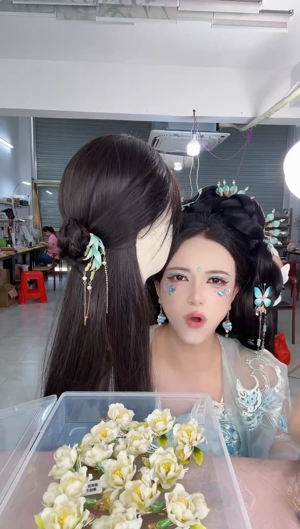 合金无【清凌一对】非遗绒花 u钗一对