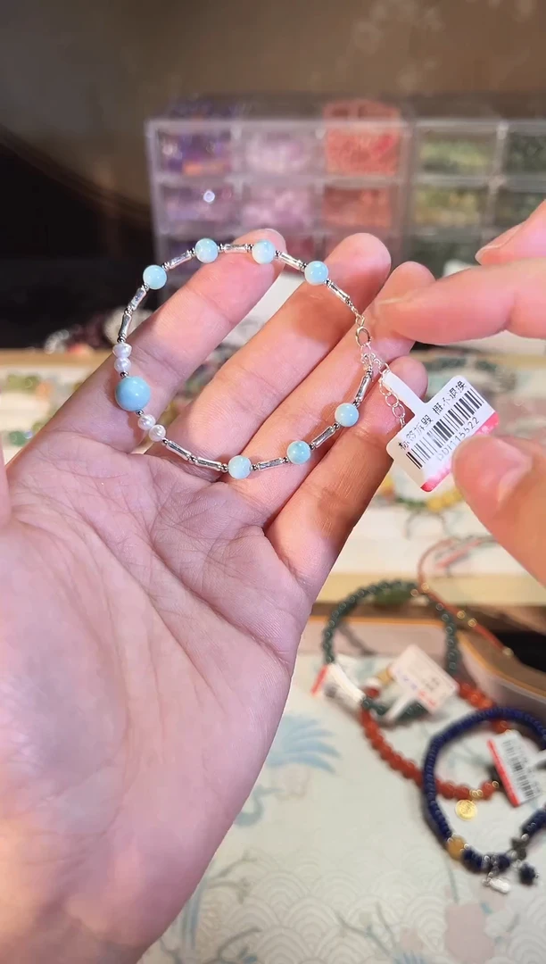 【闪购商品】针钠钙石（海纹石）手链银S925镶嵌Q752