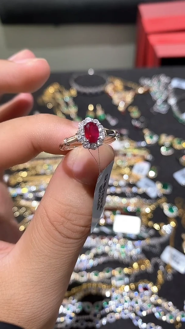 红宝石戒指银S925镶嵌戒指