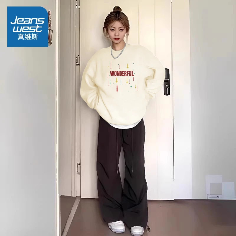 真维斯圆领卫衣女春秋薄款2025新款早秋宽松套头衫小个子百搭上衣