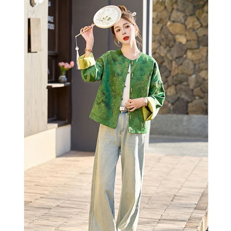 新中式国风提花双面穿外套女2025早春新款高级感复古气质短款上衣