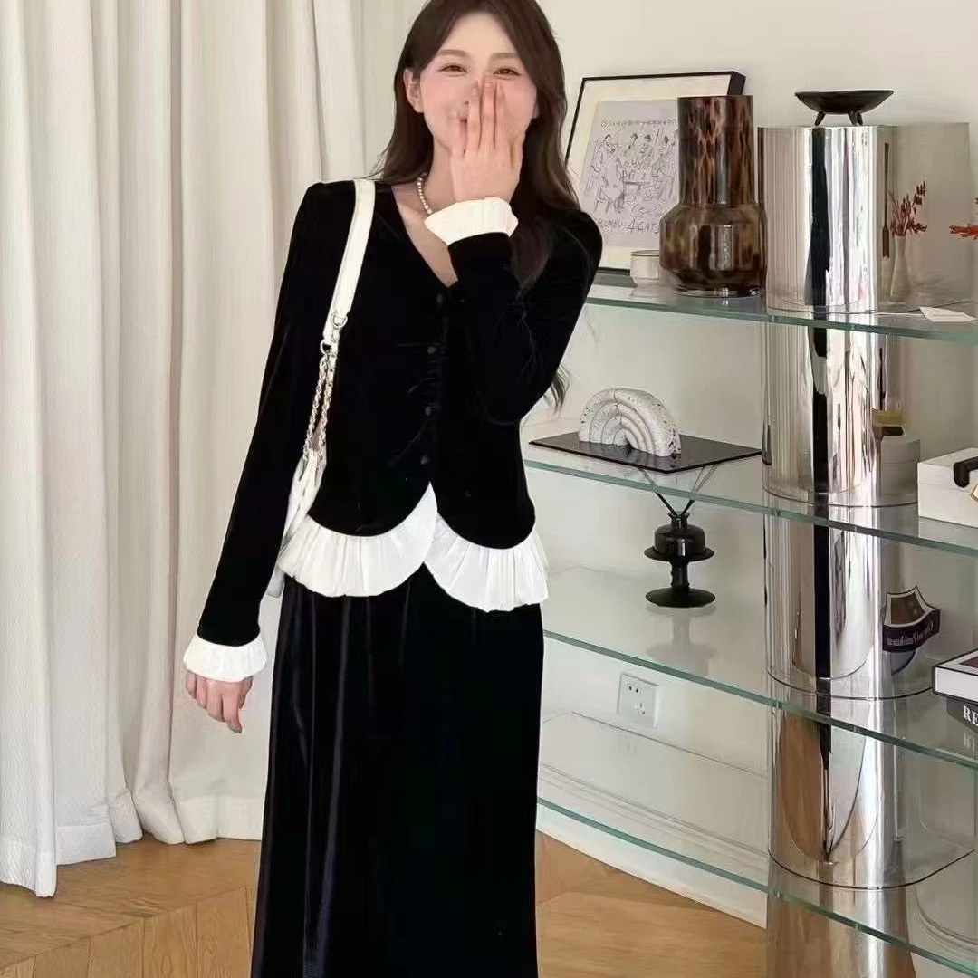 女人帮通勤时尚开衫时尚上衣女装黑色长袖显瘦