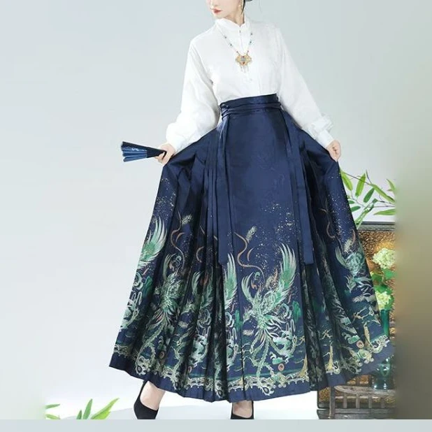 九州重工长款织金妆花马面裙日常百搭【清墨凤凰】