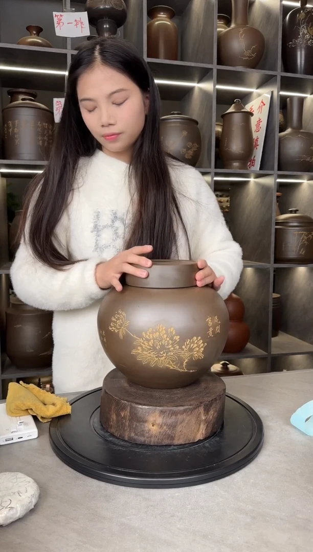 【闪购商品】罐本陶手作坭兴陶3斤装石榴茶叶罐手工痕迹