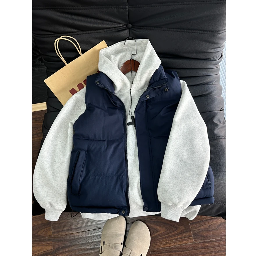 藏青色棉服马甲男女秋冬季叠穿cleanfit无袖背心保暖休闲棉衣外套