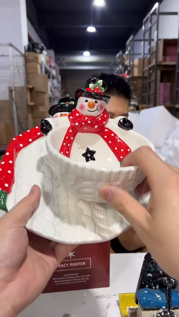 瓷片原盒雪人碗加特雷西原盒雪人盘子2件套