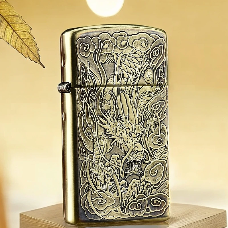 Zippo打火机黄铜纤巧窄机龙凤呈祥之宝防风送男友礼物DY9920DK