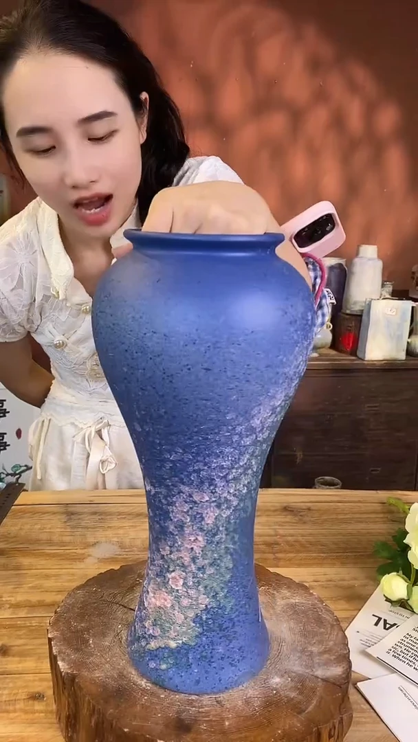 摆件景德镇高温陶瓷花器012（口径10*高度32）