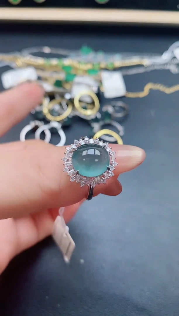翡翠戒指银S925镶嵌21321