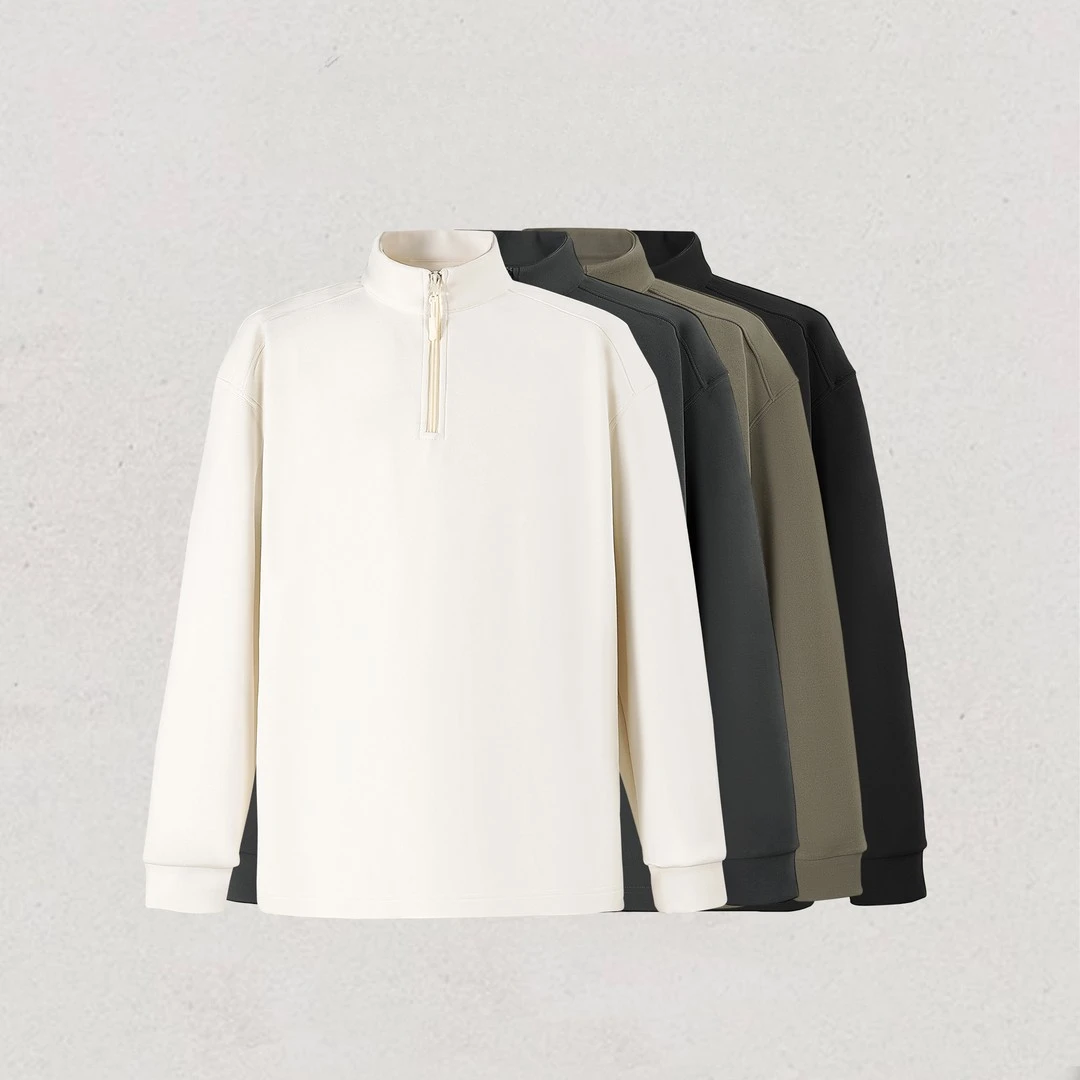 冬季双面磨毛半开拉链卫衣百搭拼接立领打底衫男士X66902