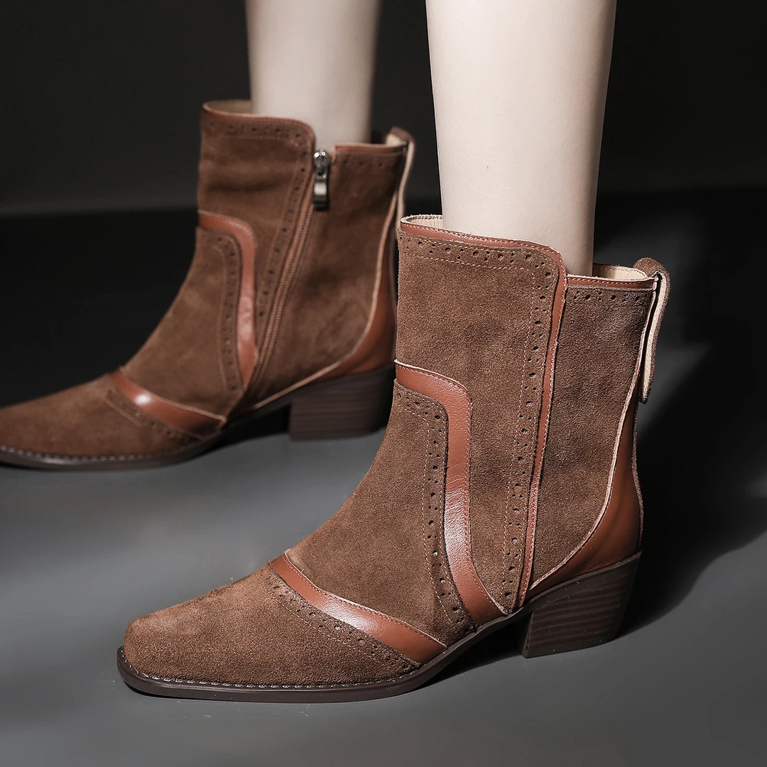 高档舒适时尚百搭自由随搭复古风原创中筒马丁靴女士牛皮粗跟短靴