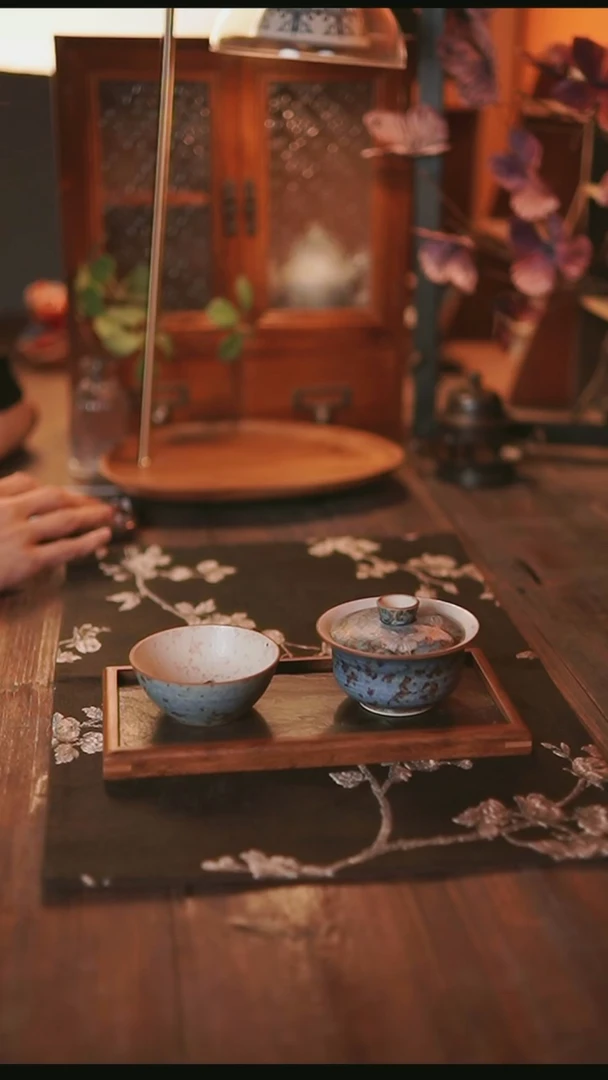 其他景德镇秋语星空釉手绘蝴蝶+杯+干泡盘