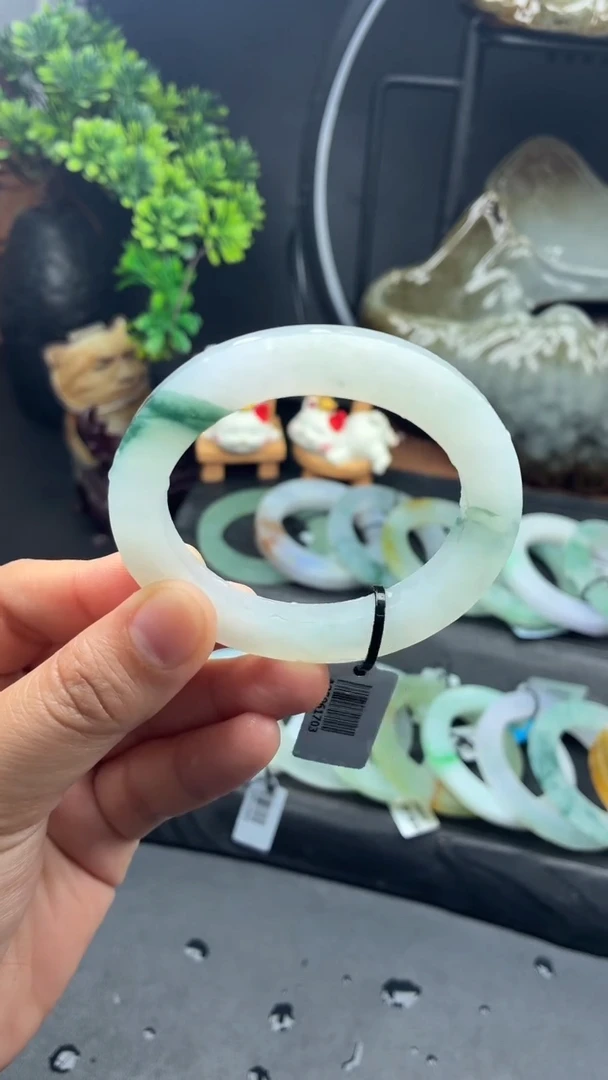 未镶嵌手镯定制翡翠冰胶清爽纯粹冰飘花51-57贵妃-3