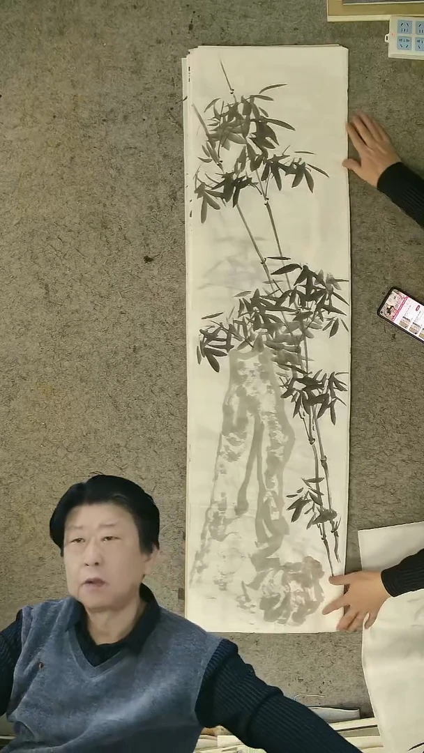 国画四尺对开  墨竹条屏 34*138cm