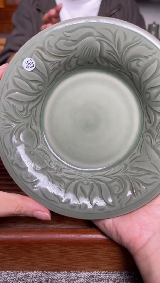 瓷器459耀州窑纯手工莲纹壶承