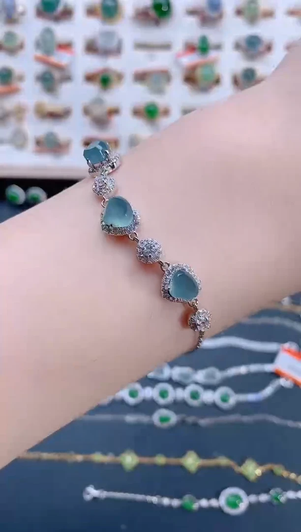 银S925镶嵌手链翡翠天然翡翠