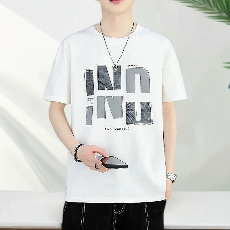 啄木鸟夏季男士短袖T恤男装宽松圆领潮流潮牌男士高级感半袖t恤