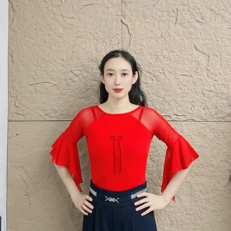 欢舞阁摩登双人吉特巴广场舞时尚气质修身圆领中袖女舞衣A0742