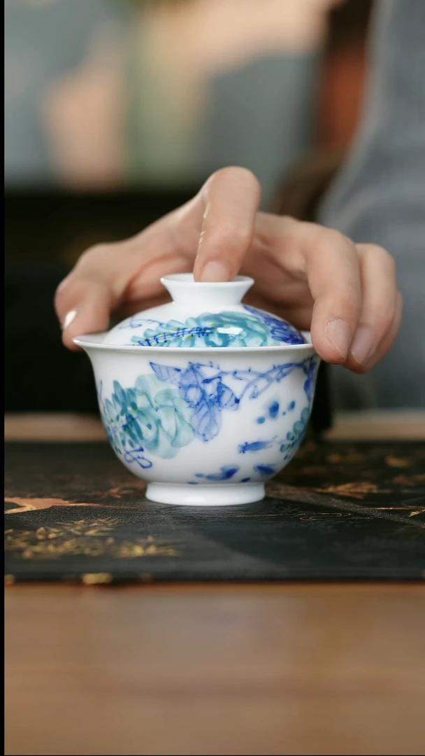 12-29手工手绘紫藤花盖碗