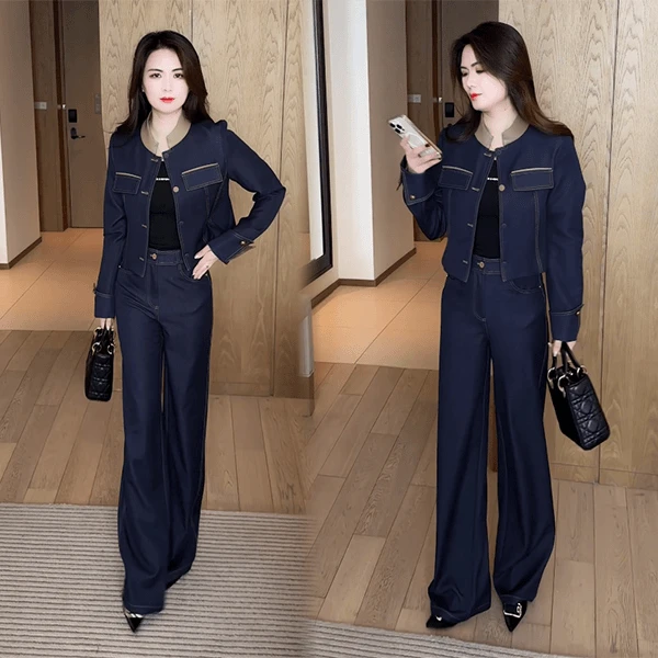 2025时尚套装秋季韩版长裤秋装小个子气质春装阔腿裤套装