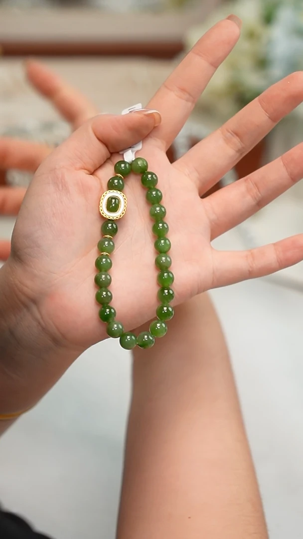 手串银S925镶嵌和田玉（碧玉）手串