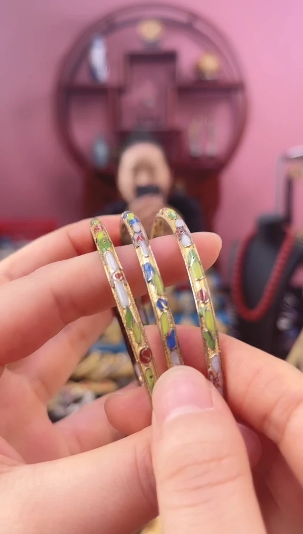 景泰蓝半金地手镯 56-63可戴 三支装