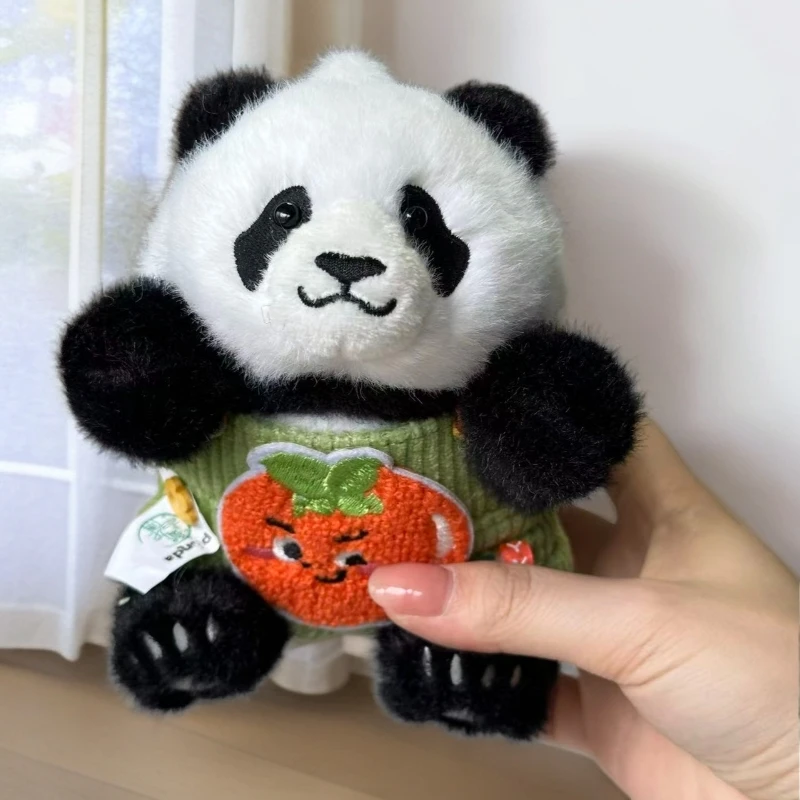 蜀龙博【坐姿带骨架熊猫】橘子苹果背带裤包包挂件玩偶