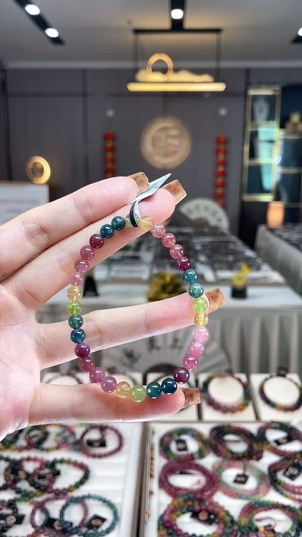 未镶嵌老矿色标彩虹单圈手串5mm+碧玺dan多样性发货一条