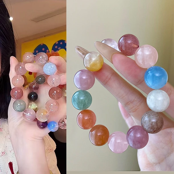 铜合金手链 明星同款彩色兔毛多宝项链手链14mm大颗海边度假风款