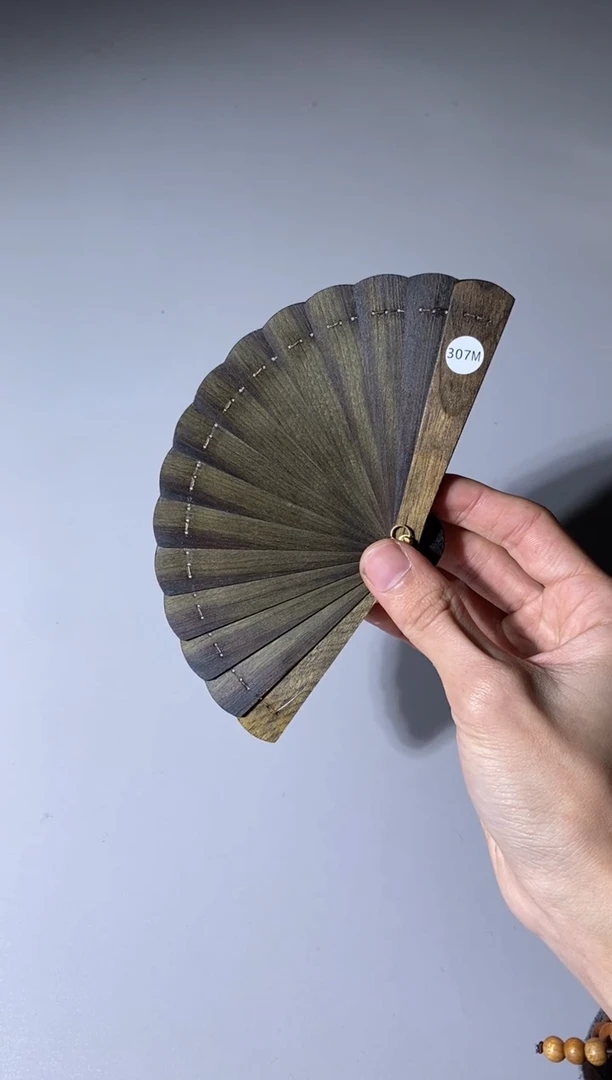 【闪购商品】金丝楠木雕307号10cm乌木金丝楠小叶桢楠掌中扇