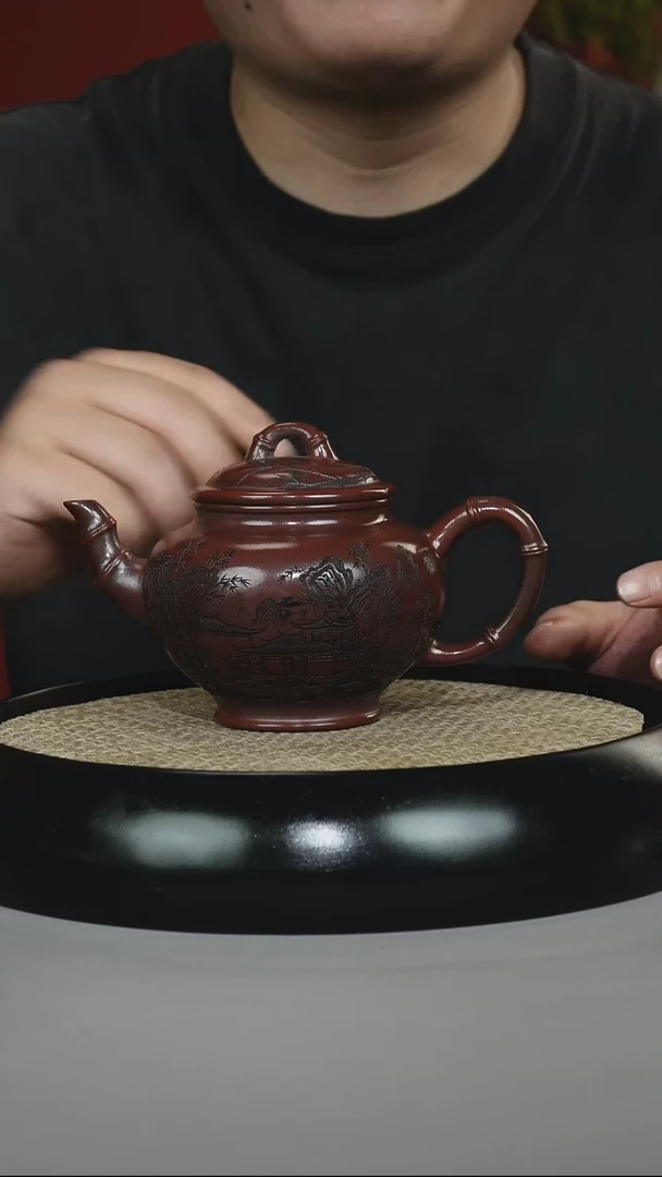 茶壶紫砂黑料石红 梅报春