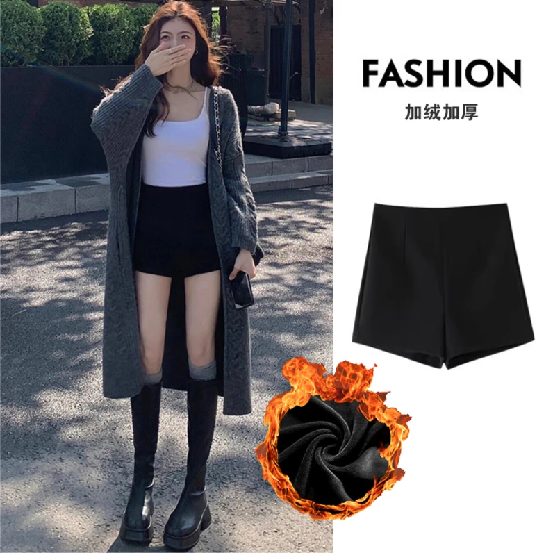 黑色短裤外穿女秋冬辣妹紧身高腰显瘦小个子女款热裤直筒阔腿裤子