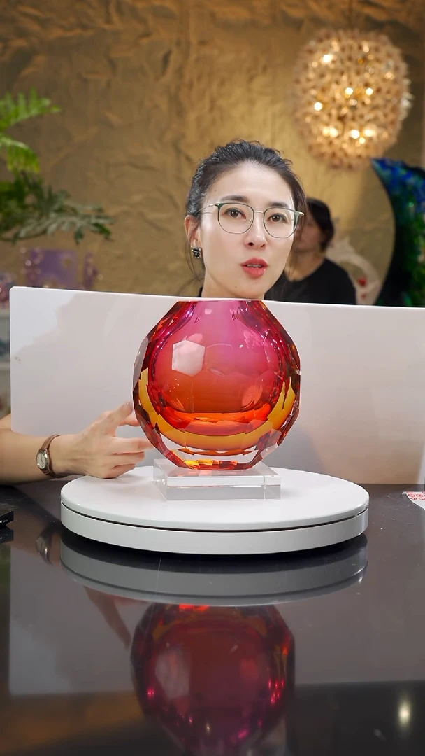 手工艺品琉璃金红琥珀切面花瓶