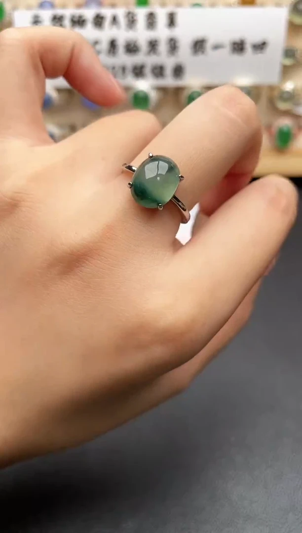 银S925镶嵌戒指翡翠一物一证一礼盒