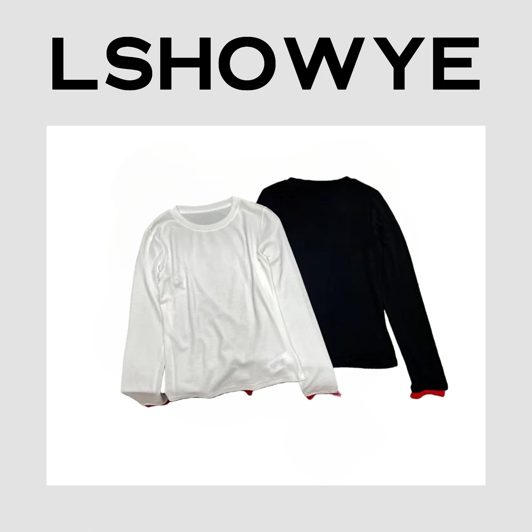 LSHOWYE｜红色袖撞色字母打底T恤z7777