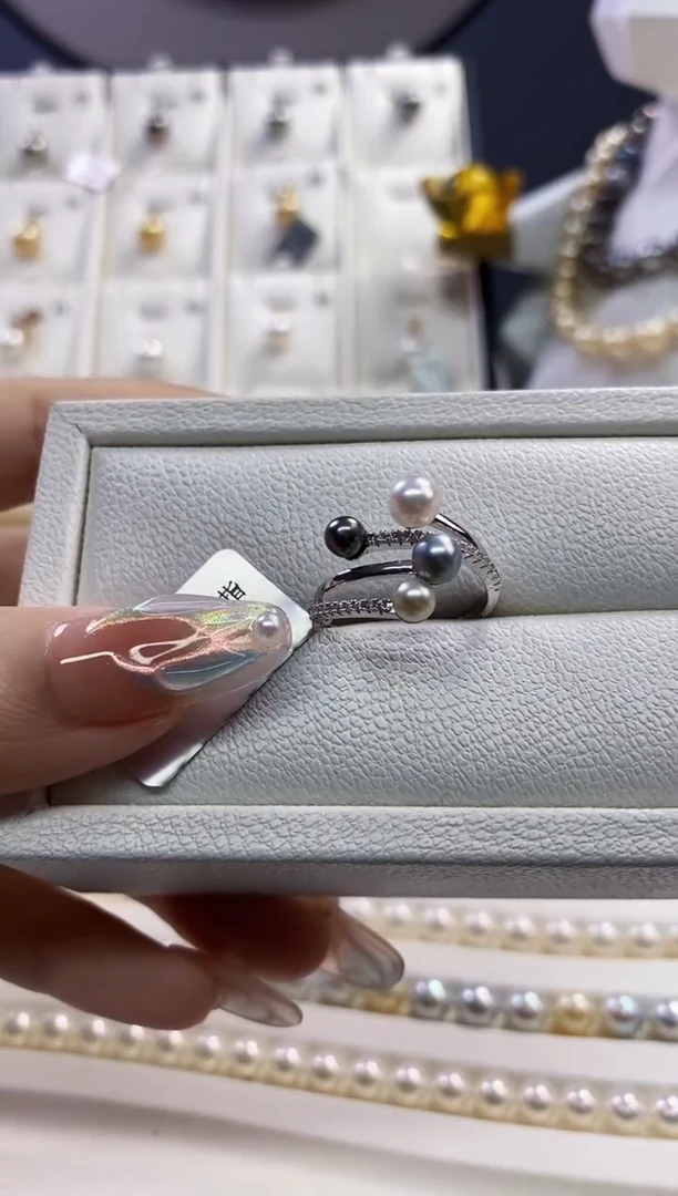 银S925镶嵌戒指海水珍珠keshi海水珍珠戒指