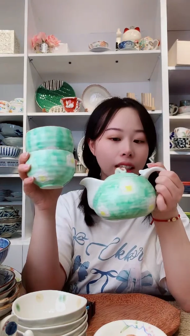 陶瓷濑户烧手绘樱花一壶两杯套装