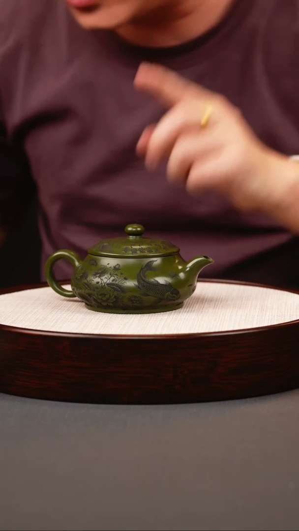 茶壶紫砂绿泥鱼明炉