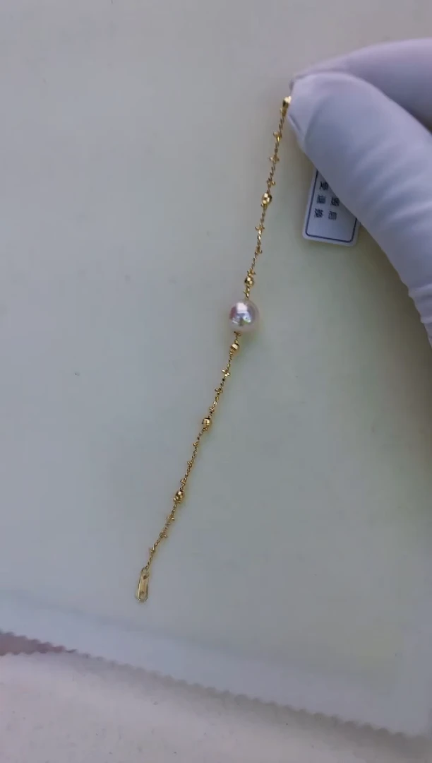 银S925镶嵌海水珍珠饰品金色蕾丝手链