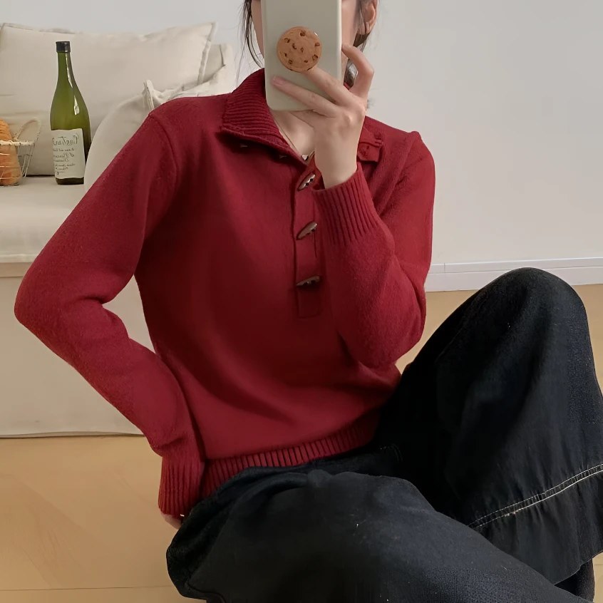 【锦衣服饰】C 1232复古慵懒牛角扣针织