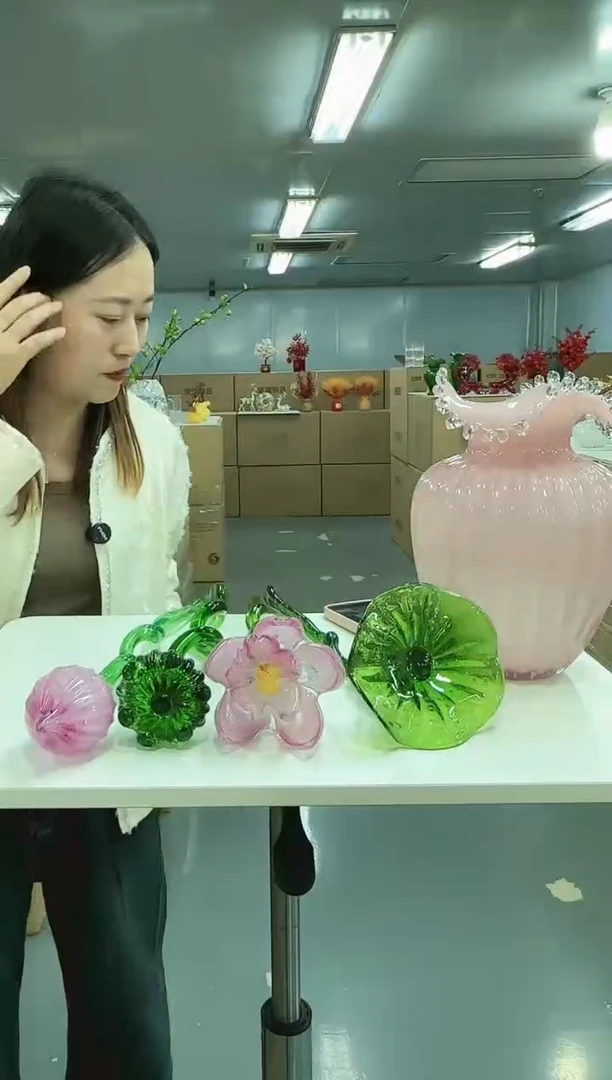 花间集水晶琉璃摆件  琉璃花四只