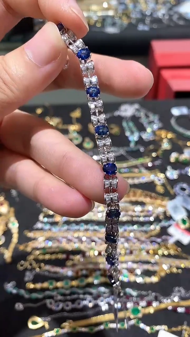 蓝宝石手链银S925镶嵌手链