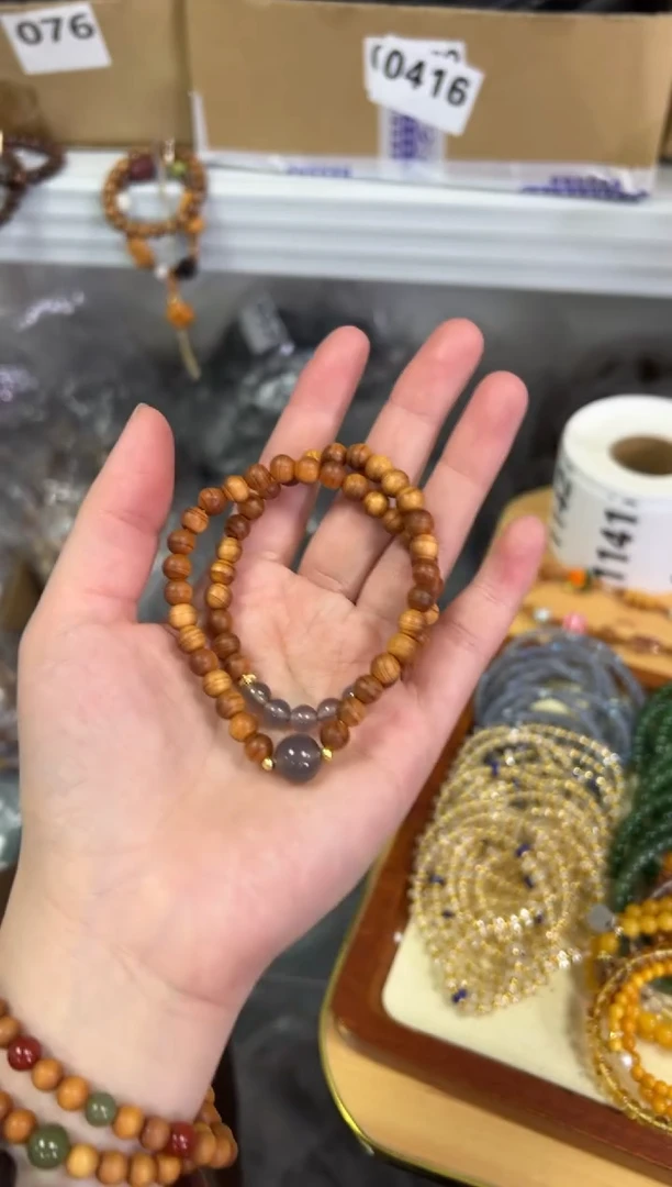 【闪购商品】柏木（崖柏）手串未镶嵌老料崖柏玛瑙珠双圈[0559]