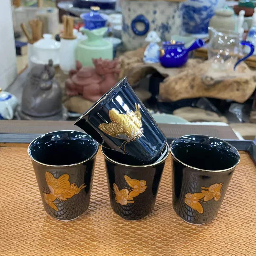 幸山窑描金蝴蝶品茗杯