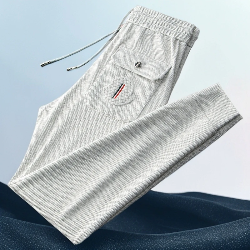 巴赛娜缇立体菠萝纹华夫格卫裤时尚透气棉质男士运动小脚休闲裤男