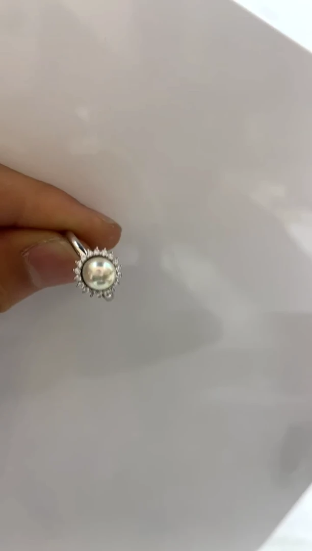银S925镶嵌戒指海水珍珠7-8
